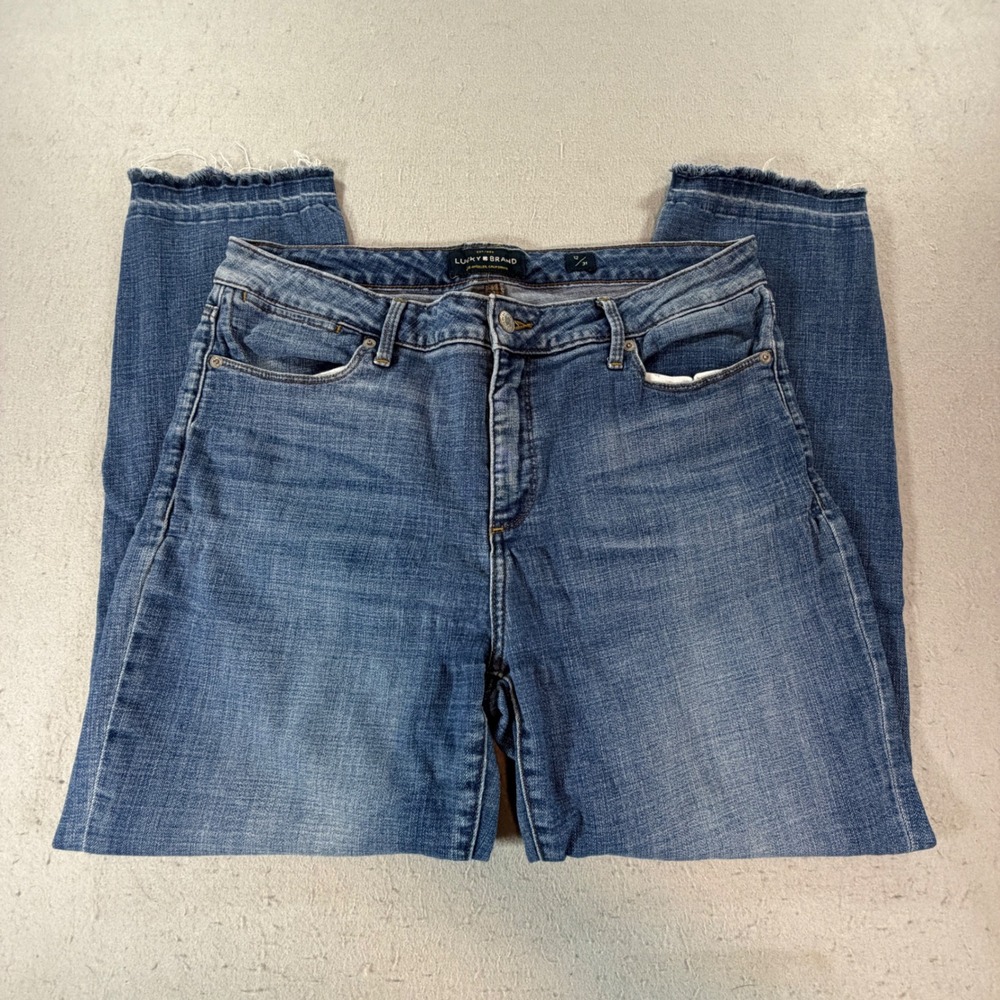 Lucky‎ Brand Hayden Crop Jeans Womens 12/31 Medium Wash Raw Hem Denim Blue